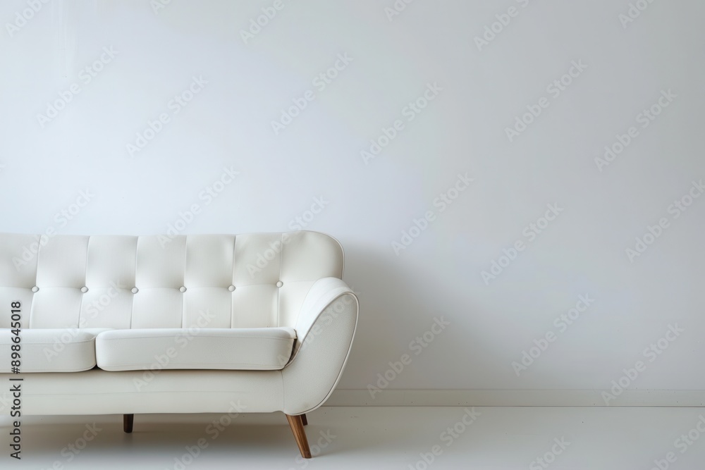 Aufkleber a white sofa sits in front of a white wall. generative ai