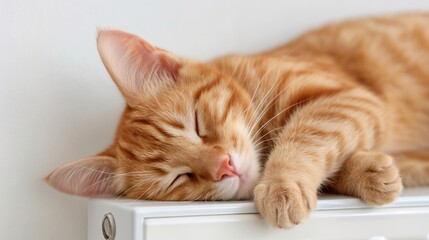 A cat is sleeping on a radiator. The cat is orange and has a striped pattern. The cat is curled up and he is in a relaxed state