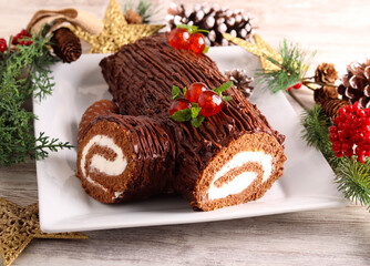 Christmas cake shaped like a log
