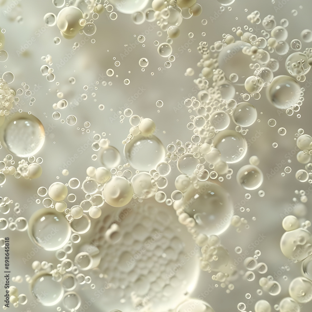 Poster Soft abstract background with beige and white bubbles of various sizes, creating a serene and delicate atmosphere.