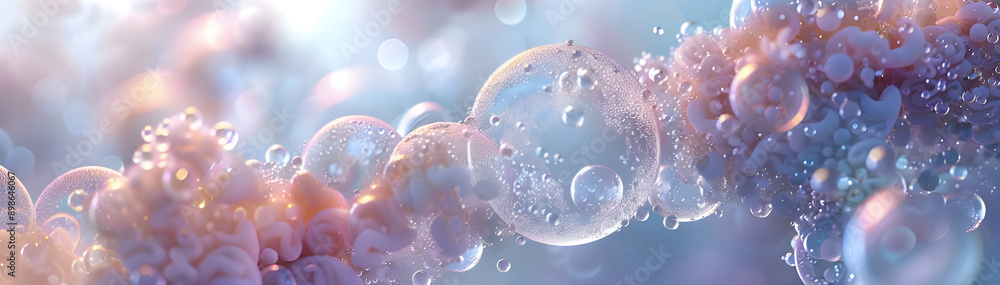 Poster Abstract image featuring bubbles and bokeh effects in soft pastel colors, creating a dreamy and delicate visual experience.