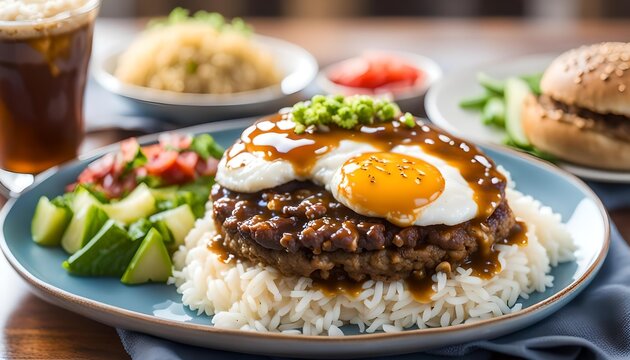 Homemade Hawaiian Loco Moco with Hamburger and Rice
