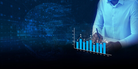 a growth chart that presents a financial business expansion concept. Determine your income, investment returns, and growth in the indicator.