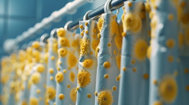 Pathogens on bathroom curtain rods, [germs, bathroom], [depicting unnoticed hygiene issues]