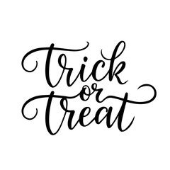 Trick or Treat calligraphy lettering black vector text isolated on white background. Good for Halloween design for poster, banner and party event invitations