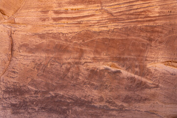 rock painting in desert, Bouhadian rocks in Tadrart Rouge, Tassili N'Ajjer National Park. Sahara