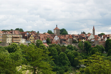 Obraz premium Old brick roofs in Rotenburg ob der Tauber, Germany