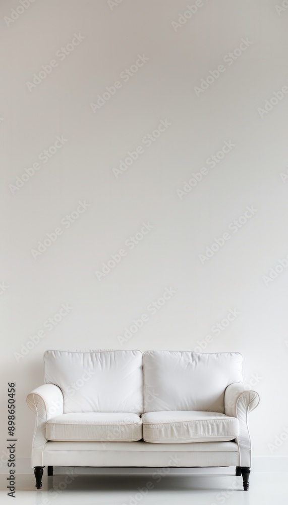 Aufkleber a white sofa sits in front of a blank white wall in a modern interior design setting. generative ai