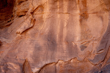rock painting in desert, Bouhadian rocks in Tadrart Rouge, Tassili N'Ajjer National Park. Sahara