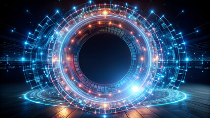 Obraz premium realms abstraction, symmetry, Digital Circle, power of technology, illustration of Digital world, Spiral, Waves, radiology, blue, advance technology, wallpaper, background