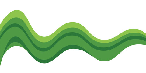 Abstract flowing green wave lines on white background.