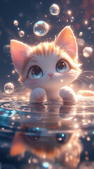 cute cat in the water