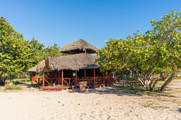hut on the beach in tropical island in sunny day 