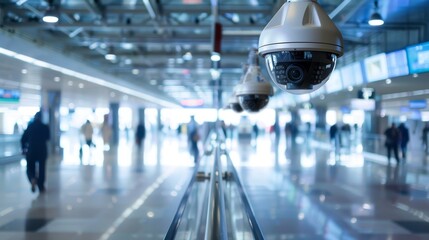 High-Tech Surveillance Cameras in Airport Terminal for Enhanced Security and Operations