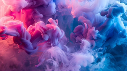 Obraz premium Dynamic purple and blue ink swirling in water, creating vibrant, abstract patterns and mesmerizing fluid shapes.