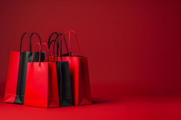 Black Friday with red shopping bags, copy space