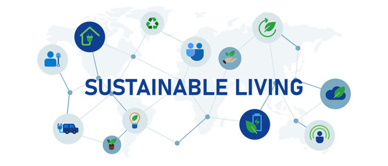 sustainable living nature green lifestyle concept blue color icon illustration