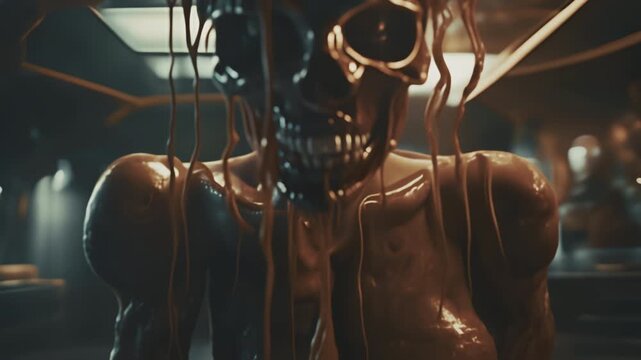 Close up of scary, slimy, resurrected zombie woman. Halloween theme. Horror movie clip. Cinematic video. High quality 4k footage