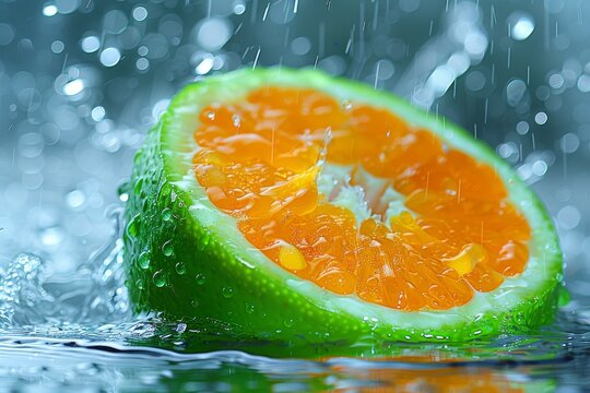 Close up of a juicy orange slice in a refreshing drink highlighting natural flavors and vibrant colors perfect for beverage and health advertising