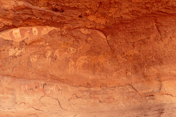 rock painting in desert, Bouhadian rocks in Tadrart Rouge, Tassili N'Ajjer National Park. Sahara