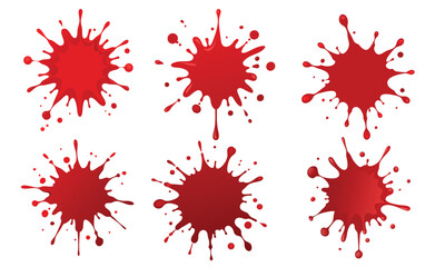 red blood splatter stain set. vector illustrations