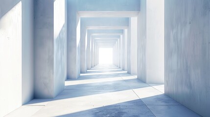 Fototapeta premium Abstract architectural hallway with light at the end. Minimalist concrete interior with bright light. Modern design.
