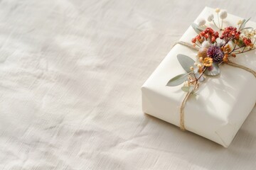 Minimalist Gift Box Decorated with Dried Flowers Background