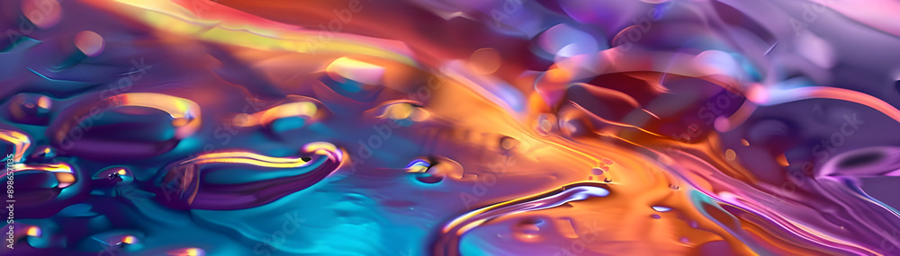 Poster abstract vibrant liquid marble effect with swirling colors of orange, blue, and purple, creating a d