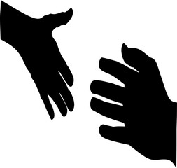 Obraz premium Human Hands Reaching Towards Each Other, Charity Icon For Charity Day, Vector Silhouette Black And White, on Transparent Background
