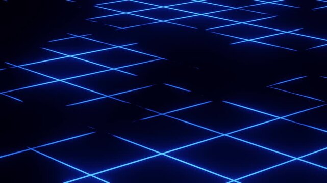 abstract blue laser grid loop background, neon glow,