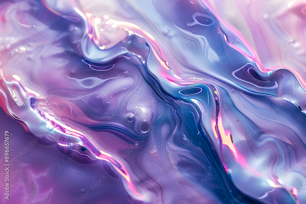 Poster vivid abstract fluid art featuring swirling purple hues and shimmering accents, creating a mesmerizi