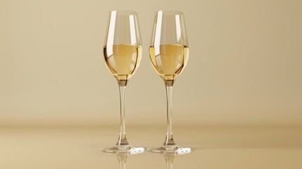 Two champagne flutes filled with sparkling wine on a golden background.