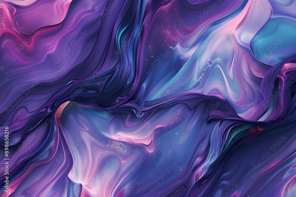Poster Abstract fluid art featuring a blend of blue and purple hues with a glossy, smooth texture, creating a mesmerizing effect.
