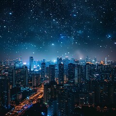 Fototapeta premium Night Cityscape Under Starry Sky