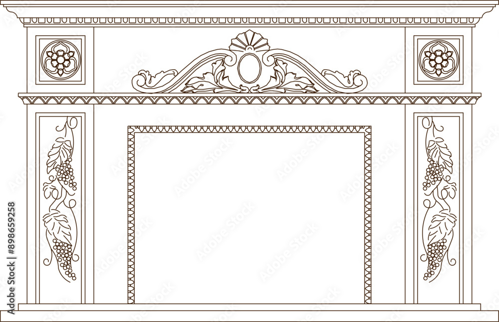 Wall mural Sketch illustration silhouette vector image detail design column pergola gate classic old vintage ethnic europe 