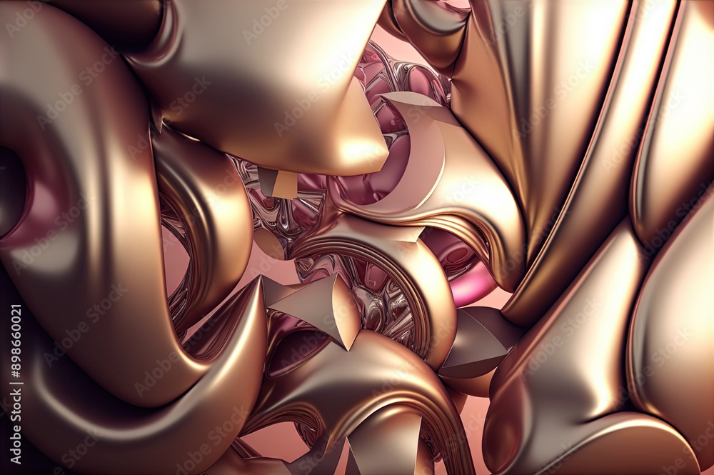 Poster Abstract background with colorful fractals. Surreal composition with fluid waves of liquid metal.
