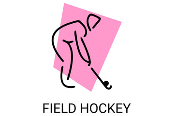 field hockey sport vector line icon. an athlete playing field hockey. sport pictogram, vector illustration.