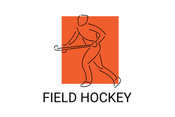 field hockey sport vector line icon. an athlete playing field hockey. sport pictogram, vector illustration.