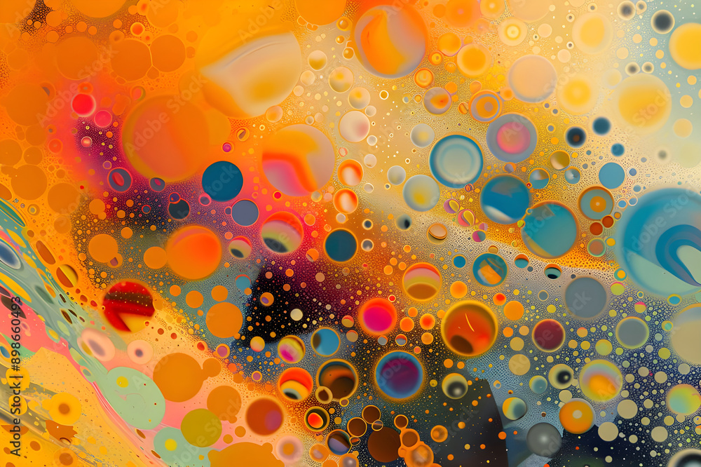 Poster Vibrant abstract pattern featuring an array of colorful circles and shapes, creating a playful and dynamic visual effect.