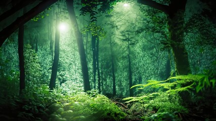 Fototapeta premium green forest in the night