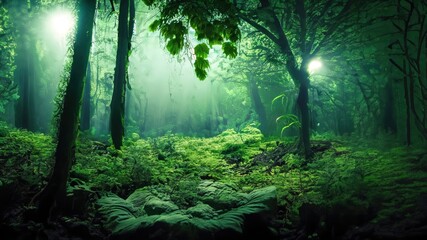 Obraz premium green forest in the morning