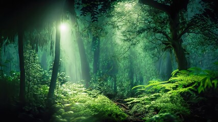 Fototapeta premium green forest in the morning