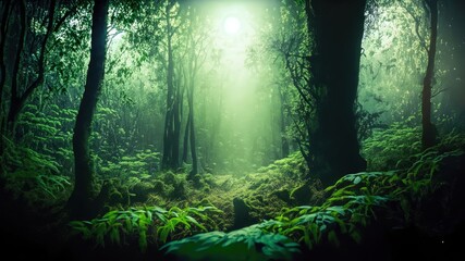 Fototapeta premium green forest in the morning