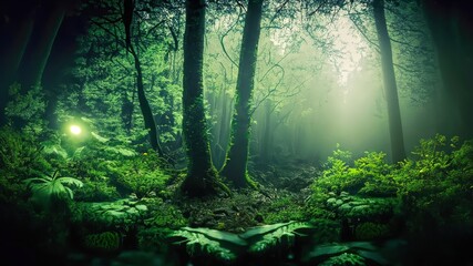 Obraz premium green forest in the morning