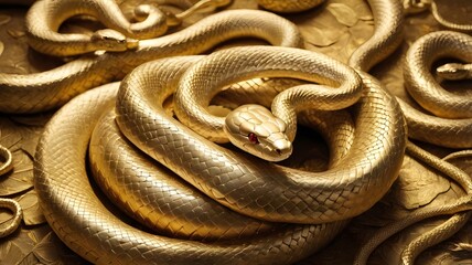 Fototapeta premium Golden snake, billion background.