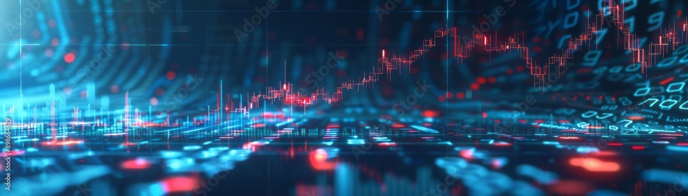 Poster abstract digital stock market data visualization with red and blue lines