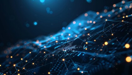 Abstract Network Illustration With Wavy Lines and Glowing Lights