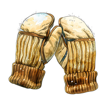 watercolor mittens brown knitted winter clip art preview