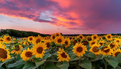 Fototapeta premium sunflower field in the sunset