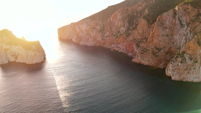 Aerial view of the Porto Flavia and Pan di Zucchero, Sardinia, Italy.